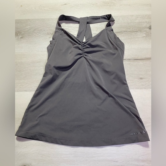 Merrell Workout Tank Gray Strap Racerback Ruched Bust UPF 50 Size Small - Picture 1 of 9